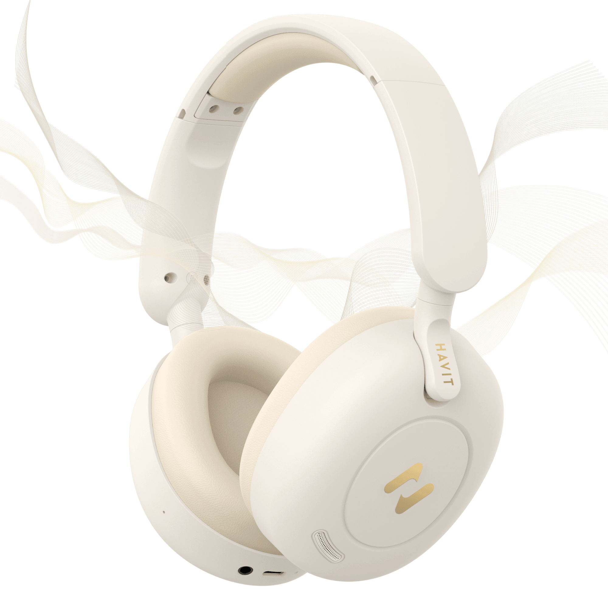 Casque beige bluetooth sans fil avec réduction du bruit active double appareils 