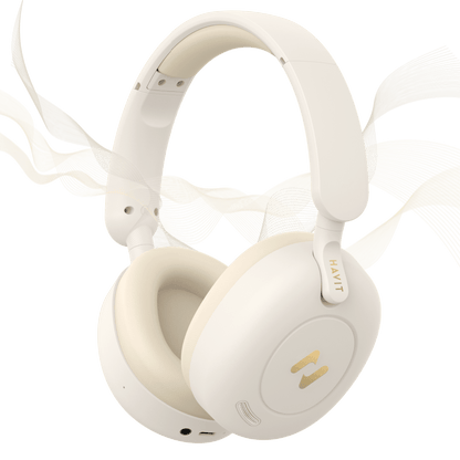 Casque beige bluetooth sans fil avec réduction du bruit active double appareils 