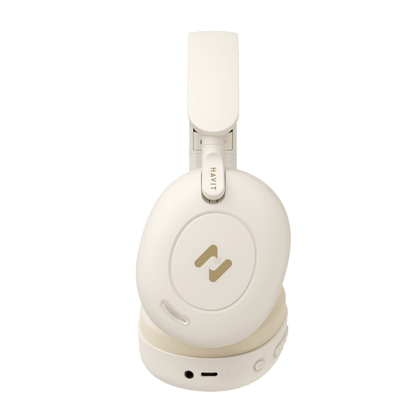 Casque beige bluetooth sans fil avec réduction du bruit active double appareils 