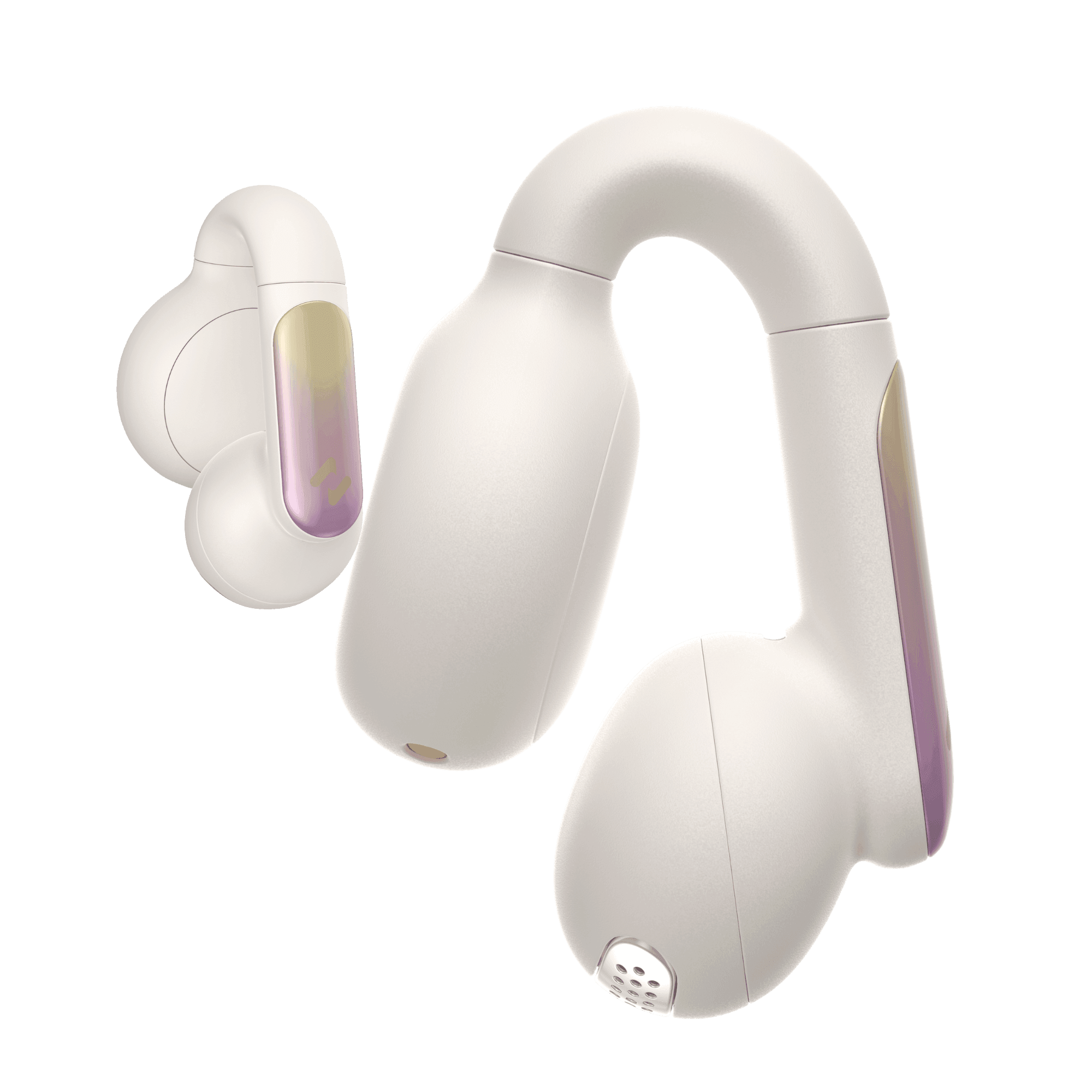 écouteurs bluetooth beige à conduction osseuse ouverts et étanches multi appareils