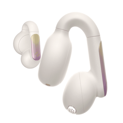 écouteurs bluetooth beige à conduction osseuse ouverts et étanches multi appareils